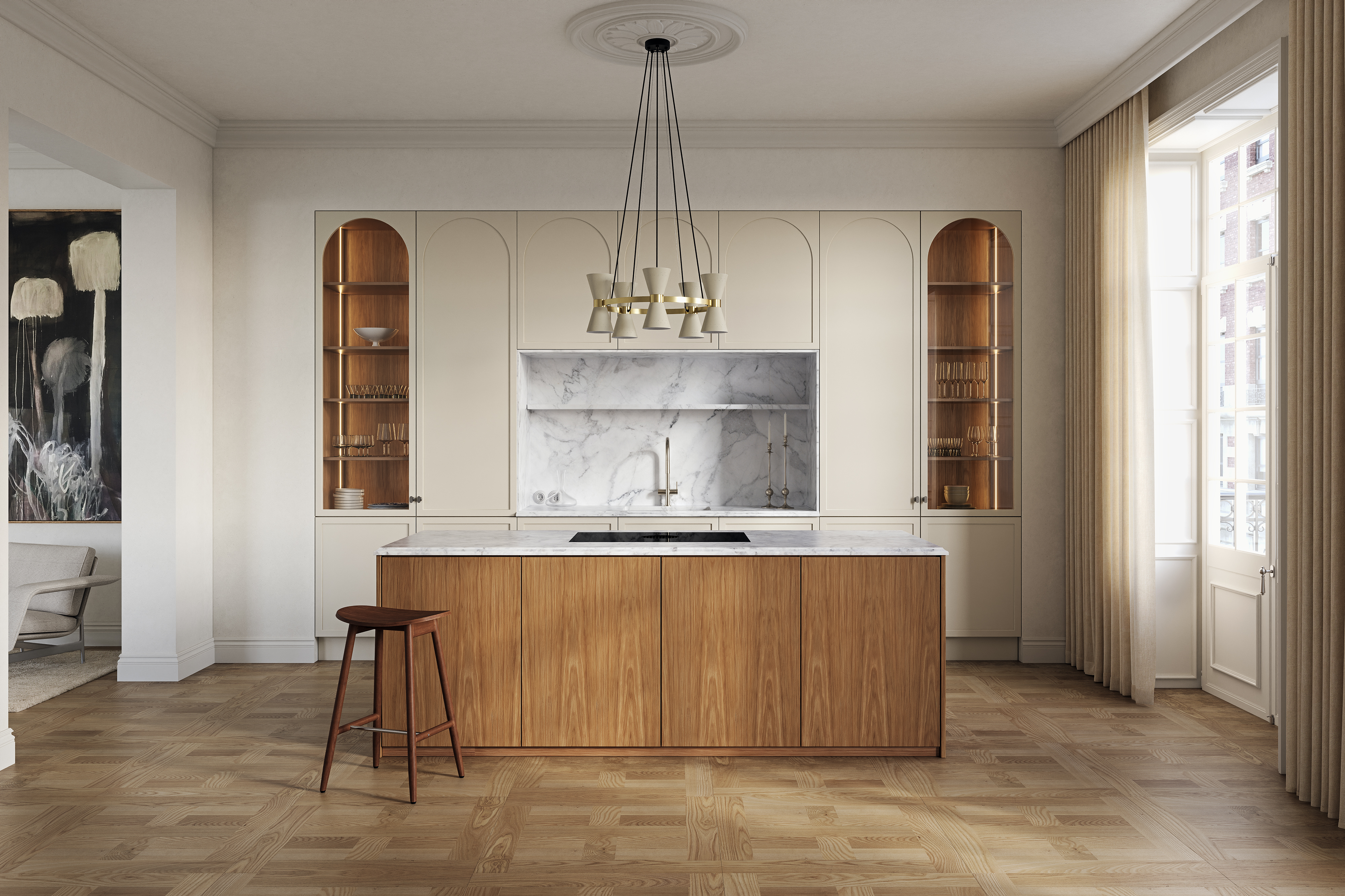 Ajaton keittiödesign kaariovi Fior