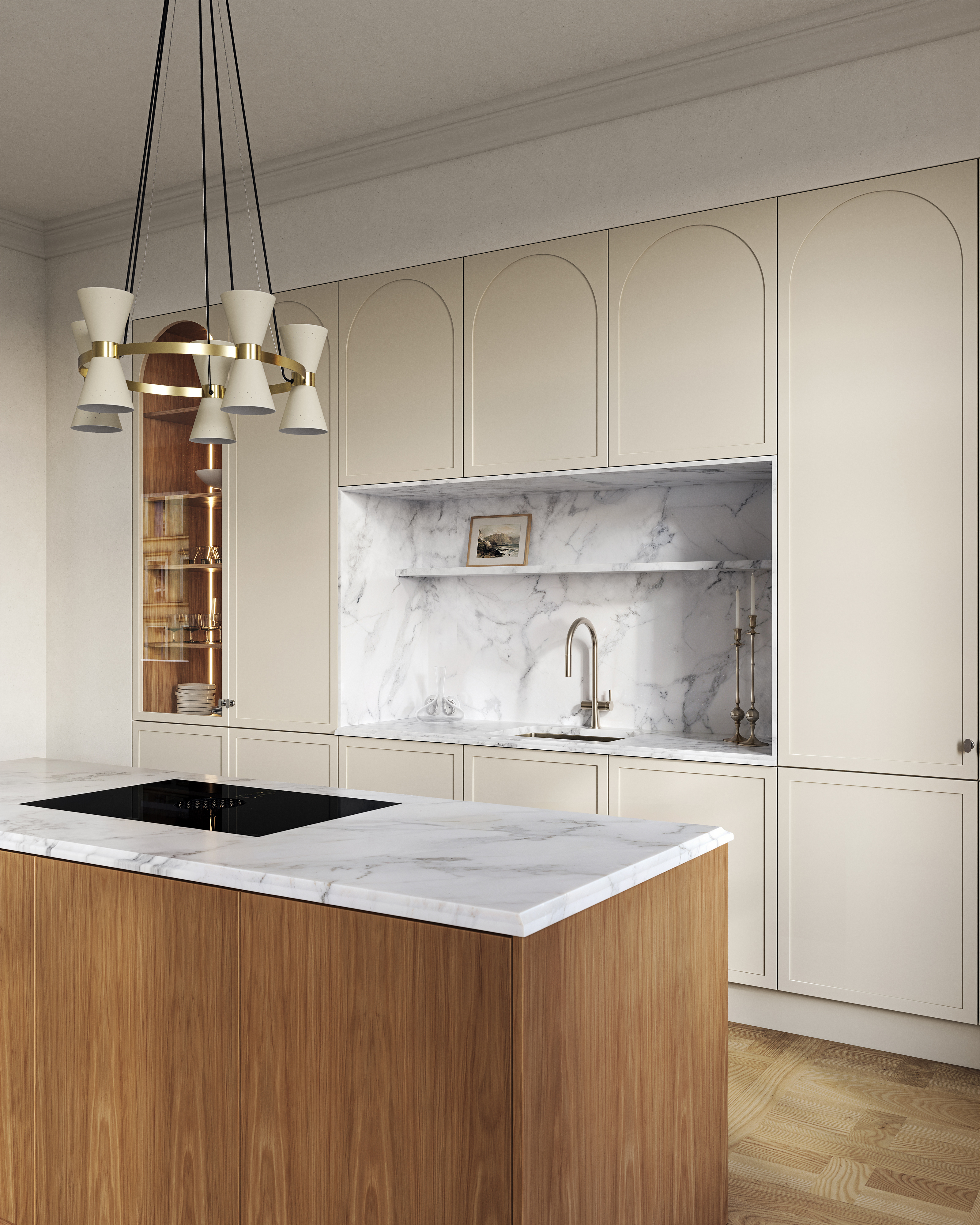 Ajaton keittiödesign kaariovi Fior